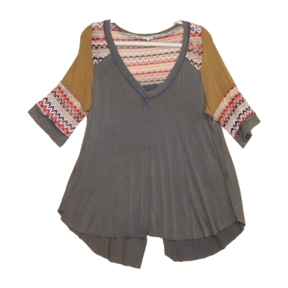 POL Womens Small Khaki Green Mesh Crochet Tunic Top